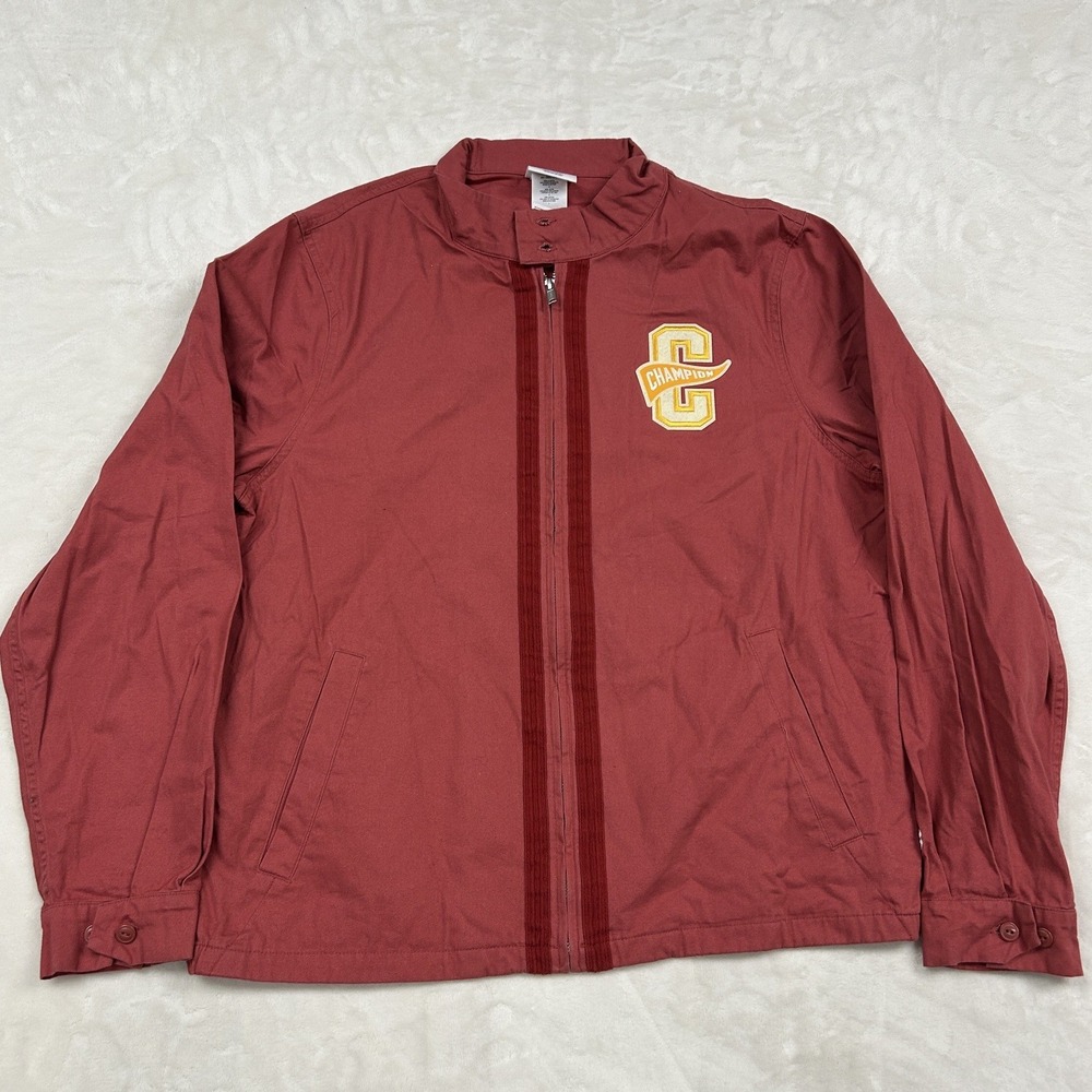 Champion Full Zip Jacket Mens Large Red Corduroy Trim Chenille Patch V5051